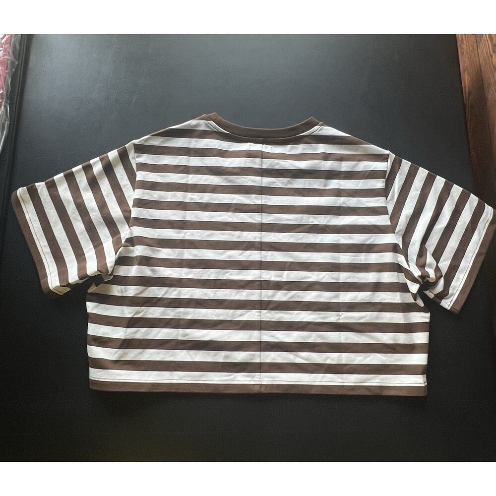 The Drop Women's Sydney SS Cropped Crew Neck T-Shirt Sz L Coffee Bean/White Pin - Picture 6 of 11
